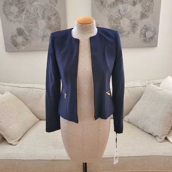 Calvin Klein Twill Zipper-Front Jacket size 4 Petite in Navy - NEW - Picture 4 of 14